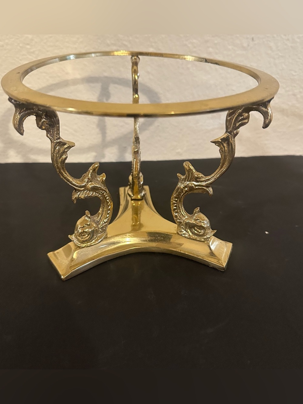 Vintage Polished Brass Sphere Bowl Stand Dolphin Design